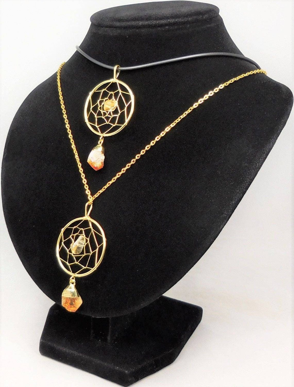 Dreamcatcher Pendant (Citrine Crystal Point)(Gold Plated) Gemstone Jewelry Necklace Supply Amazing Crystals