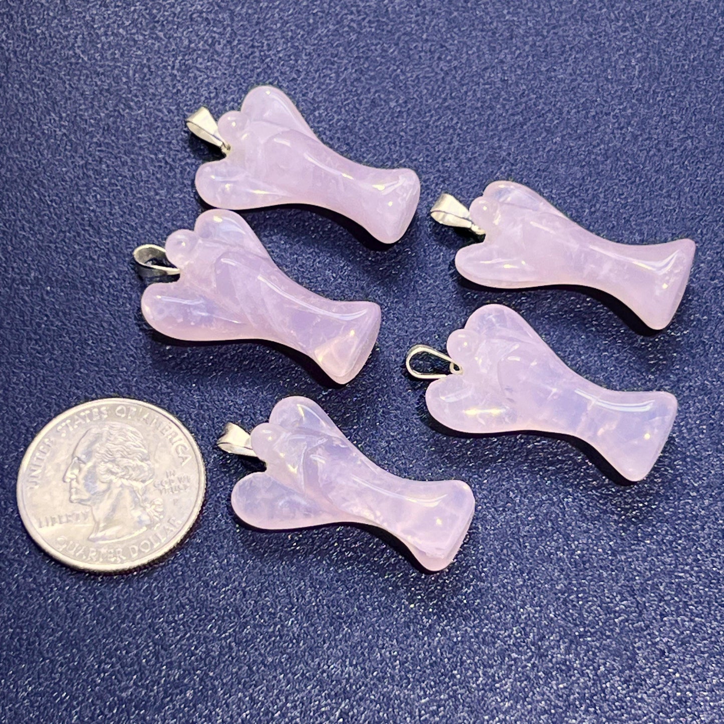 Pink Angel Rose Quartz Crystal Pendant (Silver Bail) Gemstone Jewelry Necklace Supply Amazing Crystals