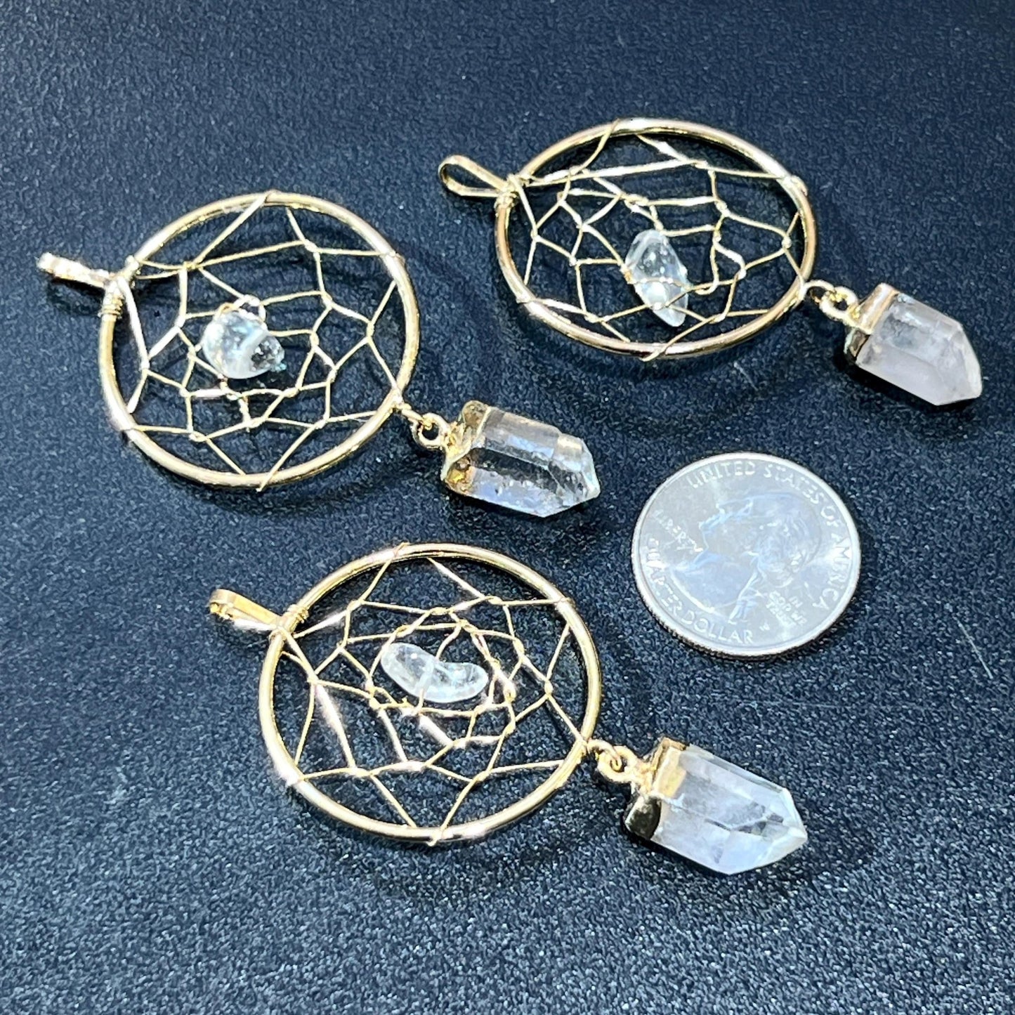 Dreamcatcher Pendant (Quartz Crystal Point)(Gold Plated) Gemstone Jewelry Necklace Supply - Solar Luxe Metaphysical Store