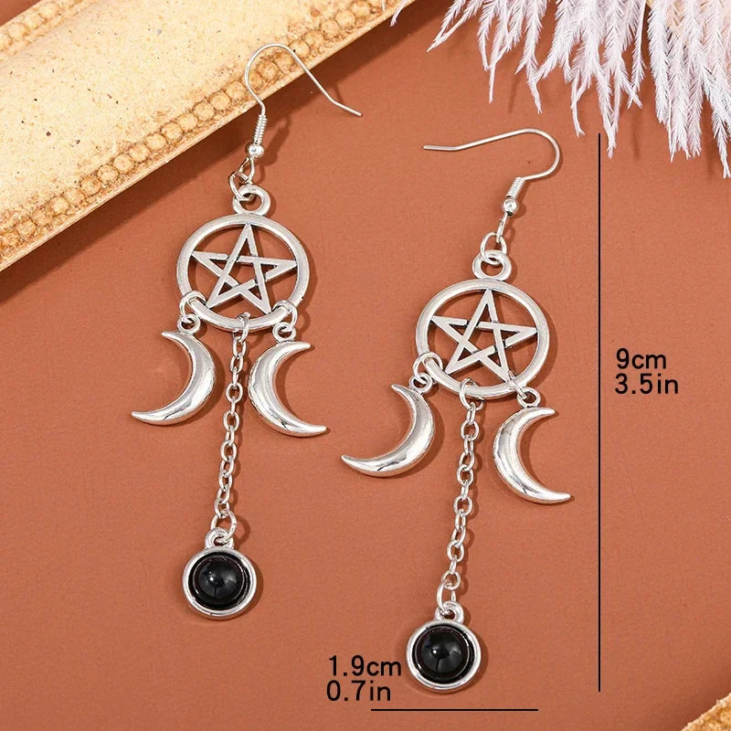 Pentacle Moon Crystal Earrings Green Witch Creations