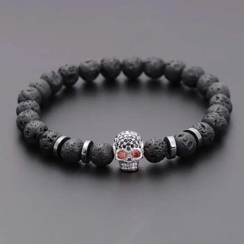 Lava Rock Skull Bracelet Green Witch Creations