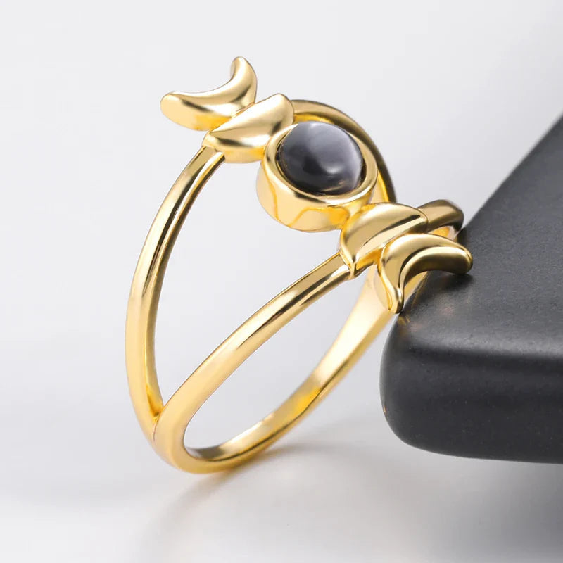 Sheen Obsidian Moon Phase Ring Green Witch Creations