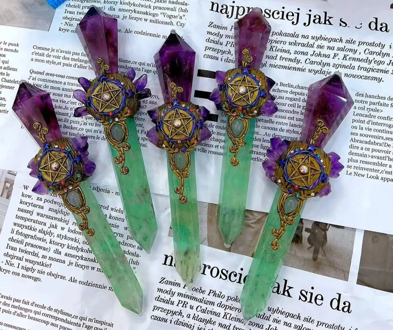 Green Fluorite and Amethyst Pentacle Witch Wand Green Witch Creations