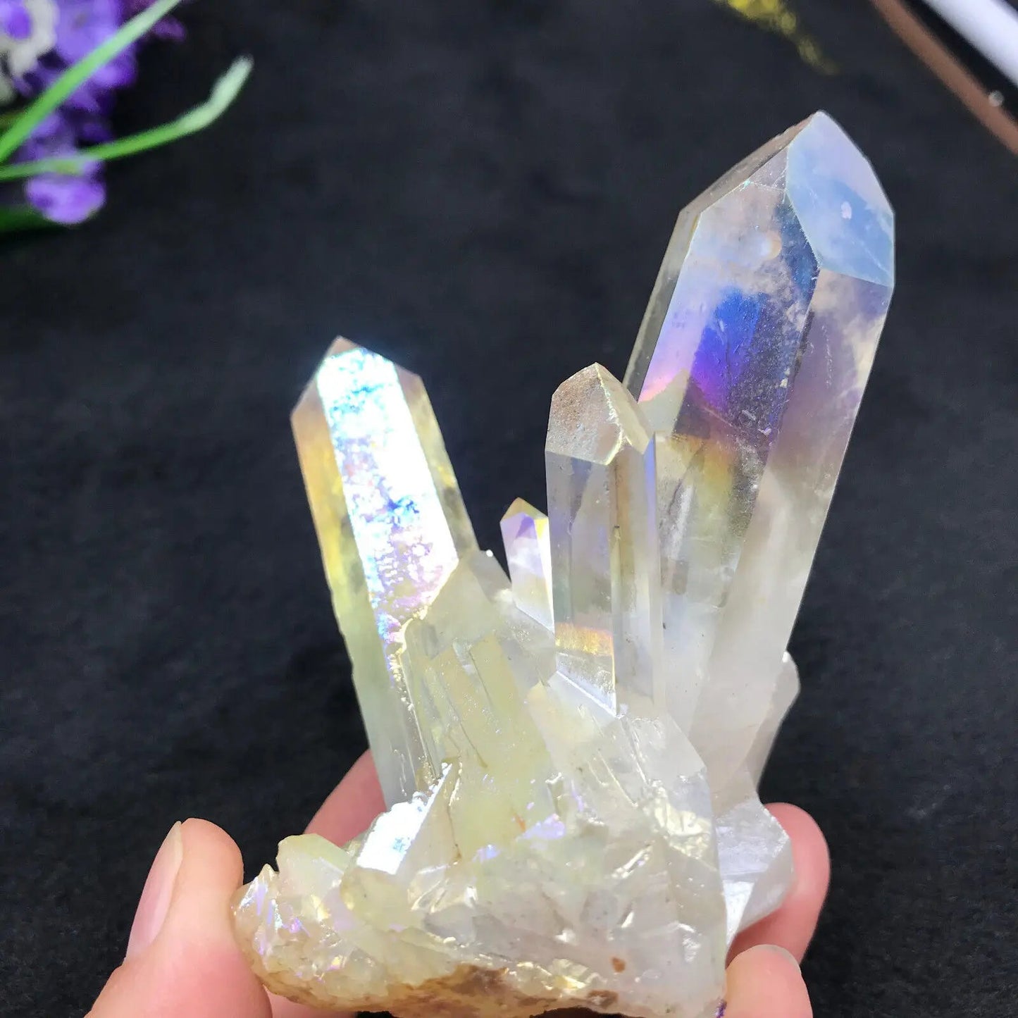 Rainbow Angel Aura Quartz Crystal Cluster Green Witch Creations