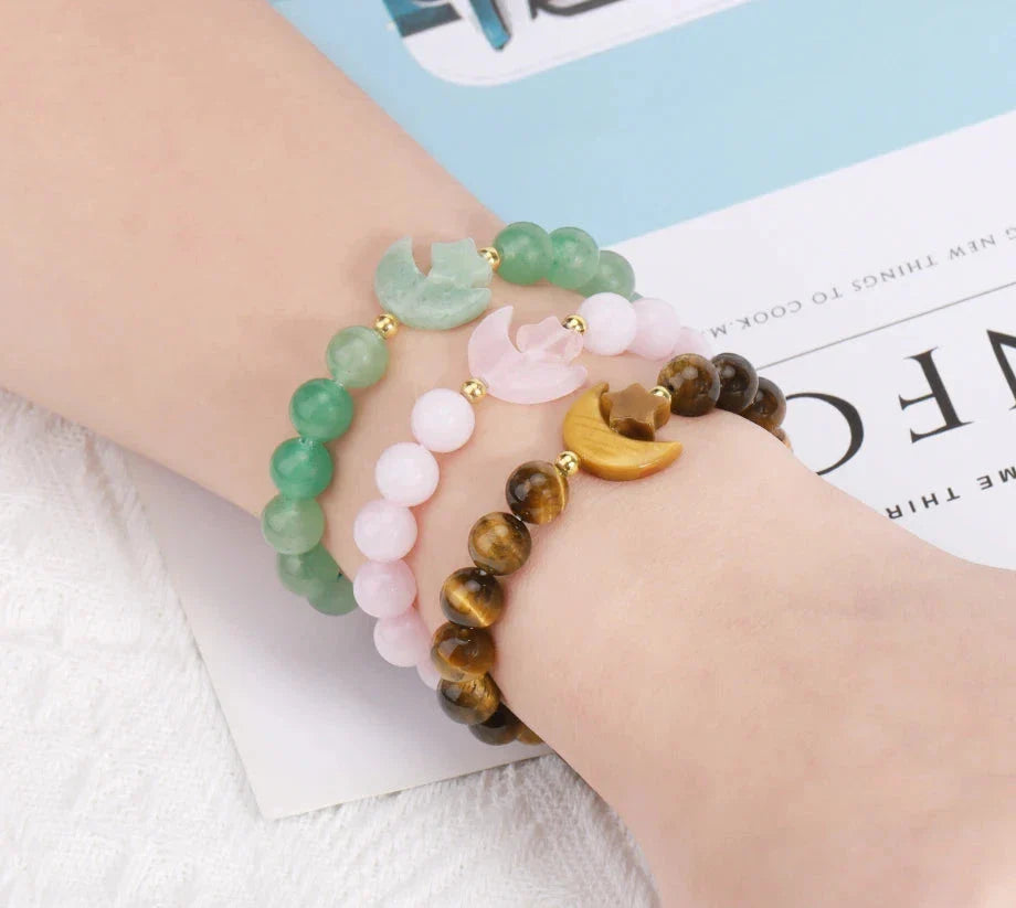 Crescent Moon Stone Bead Bracelets Green Witch Creations