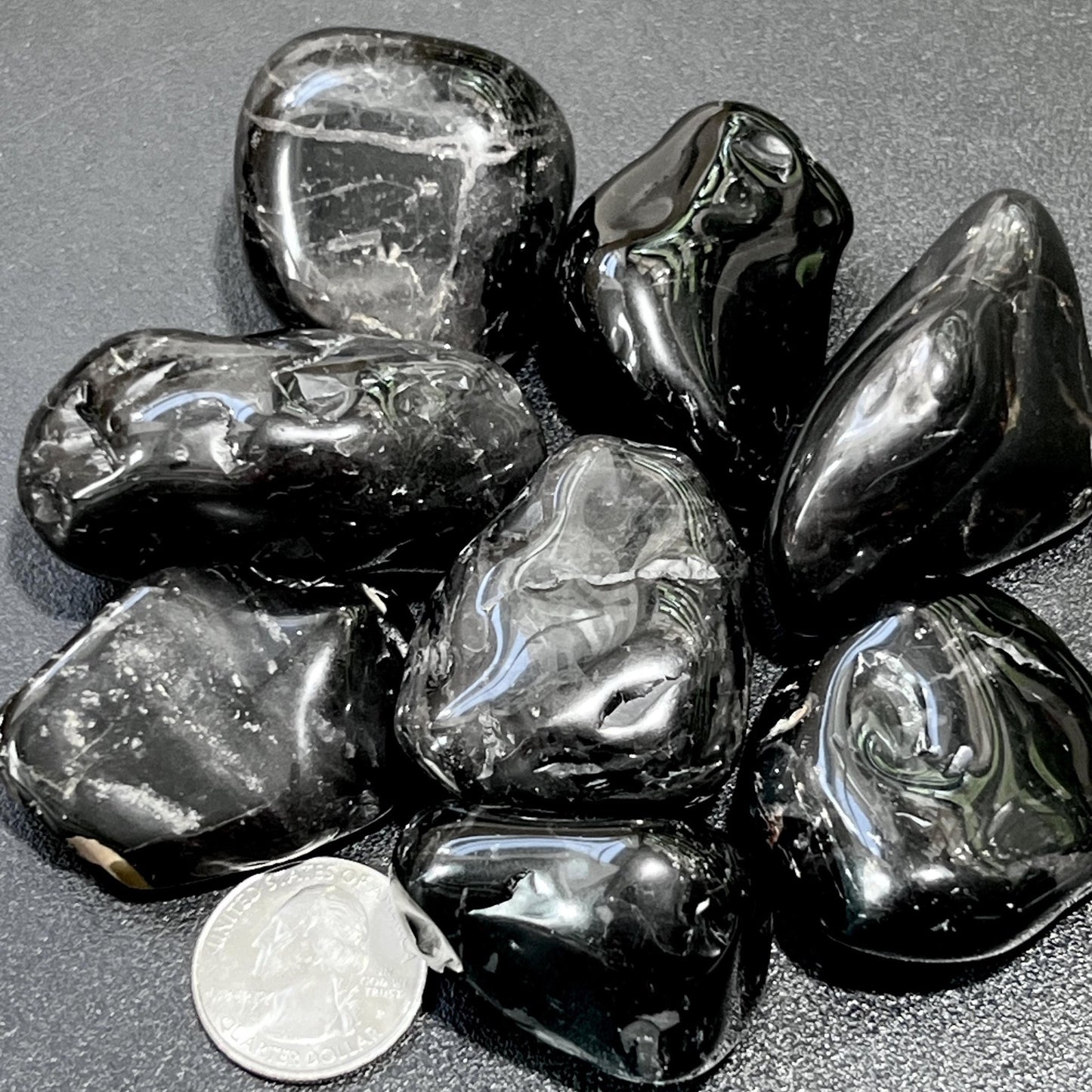 Black Tourmaline Crystal Tumbled Stones Large (1 - 2 Inches)(By The Piece or Pound) Bulk Wholesale - Solar Luxe Metaphysical Store