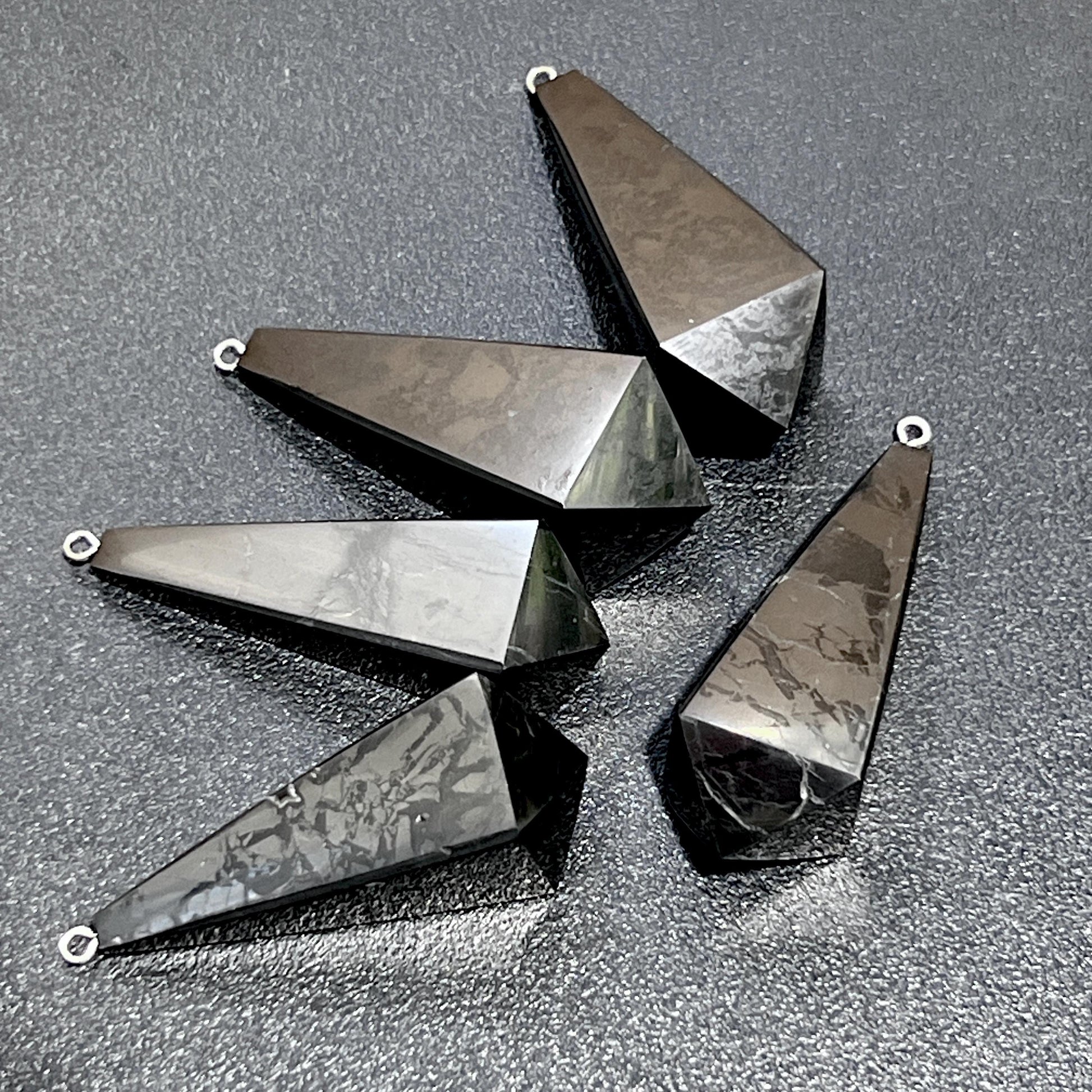 Black Shungite Pendulum Crystal Point Beads Pendant Gemstone Jewelry Necklace Polished Amazing Crystals