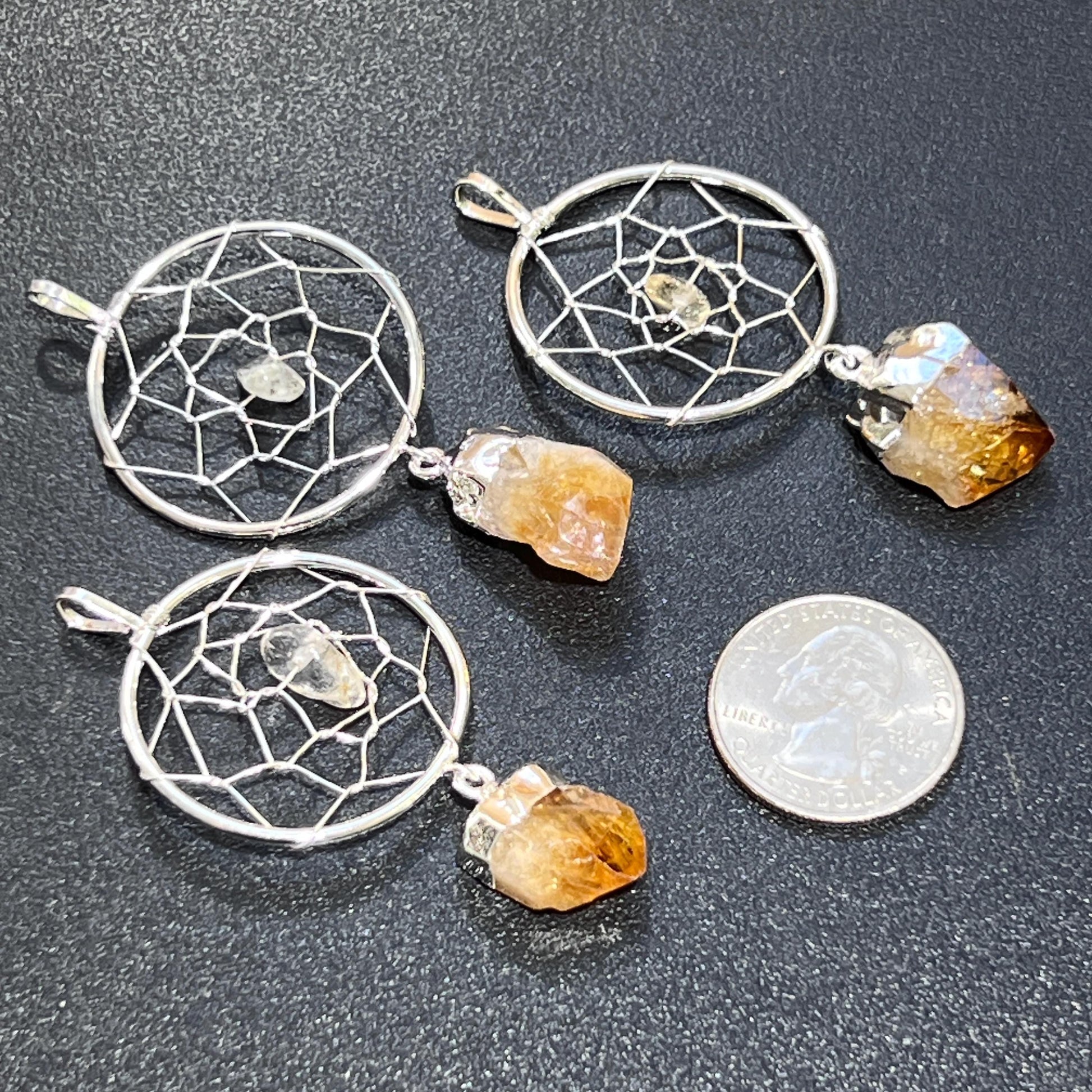 Dreamcatcher Pendant (Citrine Crystal)(Silver Plated) Gemstone Jewelry Necklace Supply Amazing Crystals