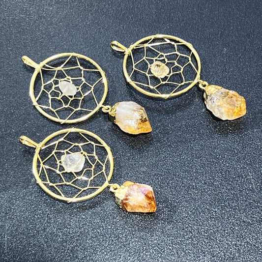 Dreamcatcher Pendant (Citrine Crystal Point)(Gold Plated) Gemstone Jewelry Necklace Supply Amazing Crystals