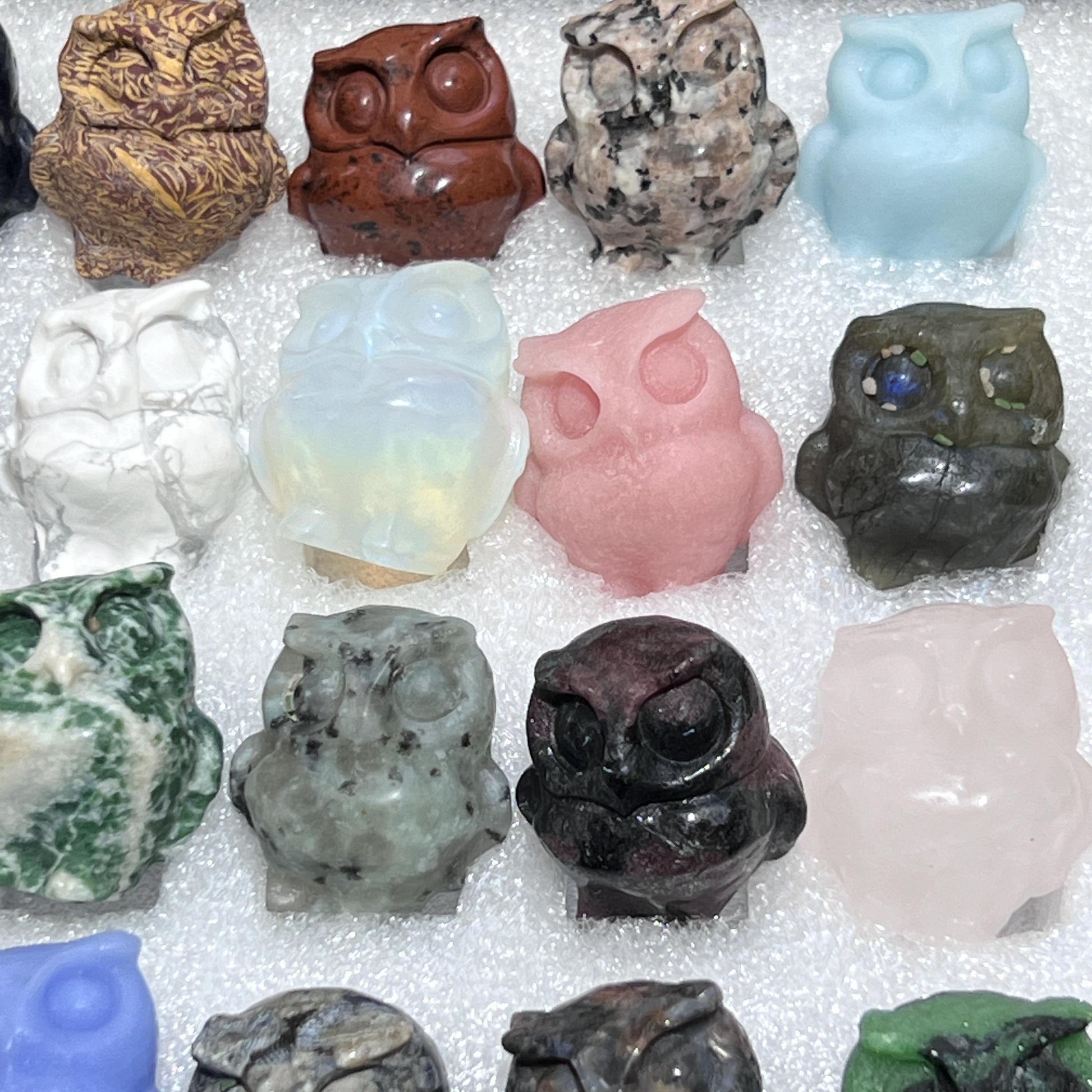 Mixed Gemstone Owl Carving Collection ( 24 Pcs ) Bulk Wholesale Assorted Flat Box Amazing Crystals