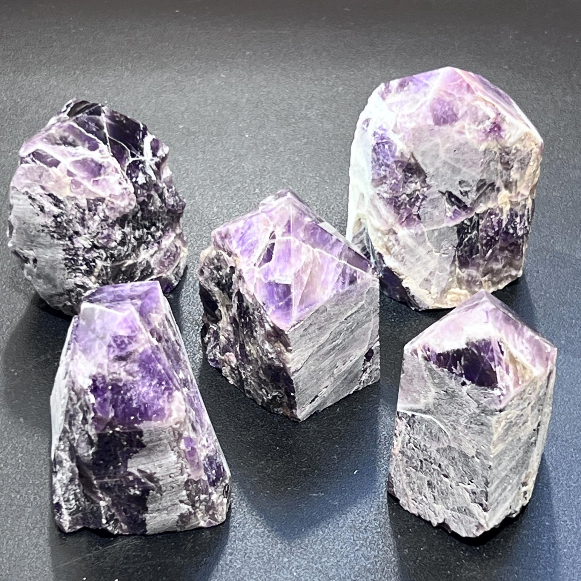 Banded Amethyst Crystal Point Tower Carving Gemstone Home Decor Supply - Solar Luxe Metaphysical Store