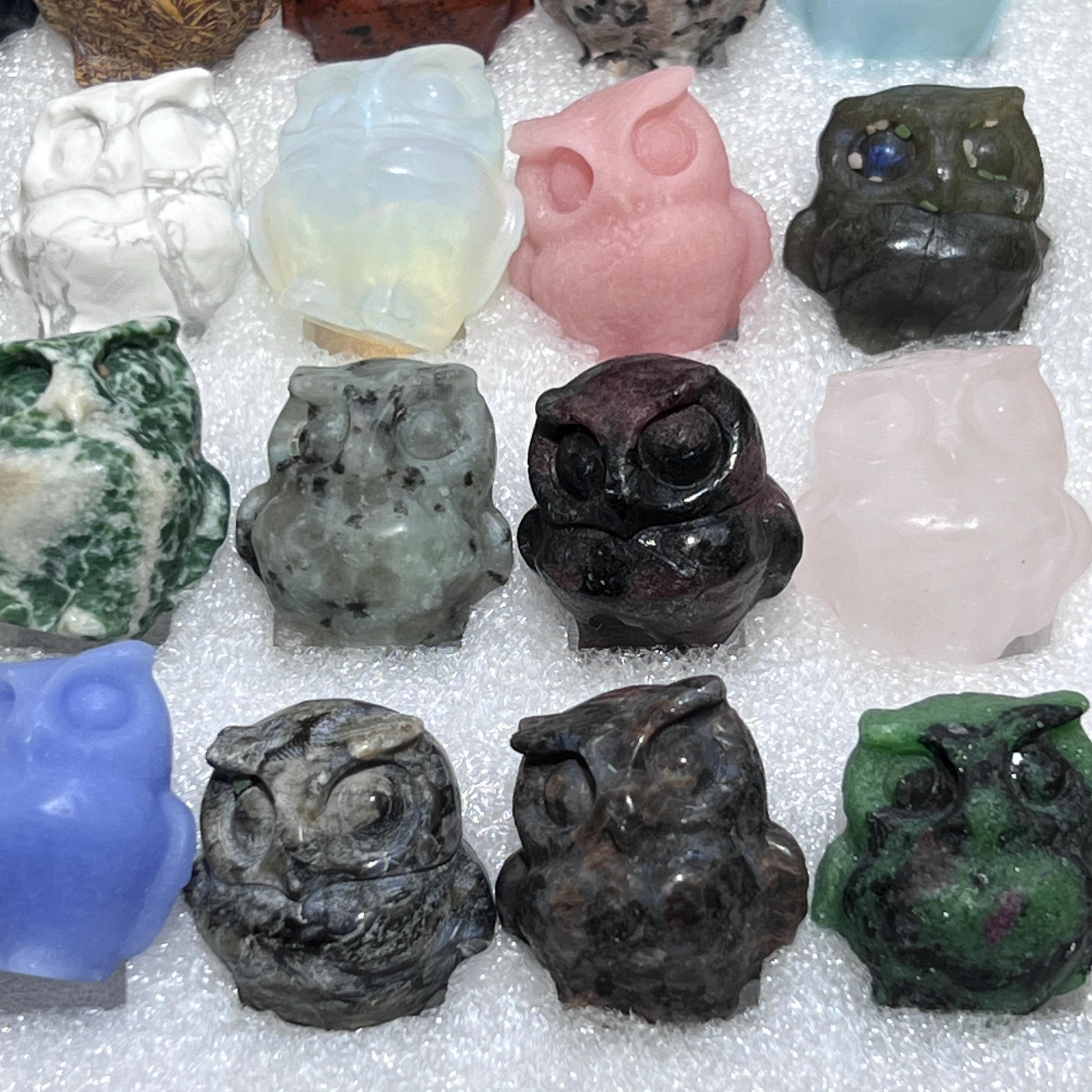 Mixed Gemstone Owl Carving Collection ( 24 Pcs ) Bulk Wholesale Assorted Flat Box Amazing Crystals