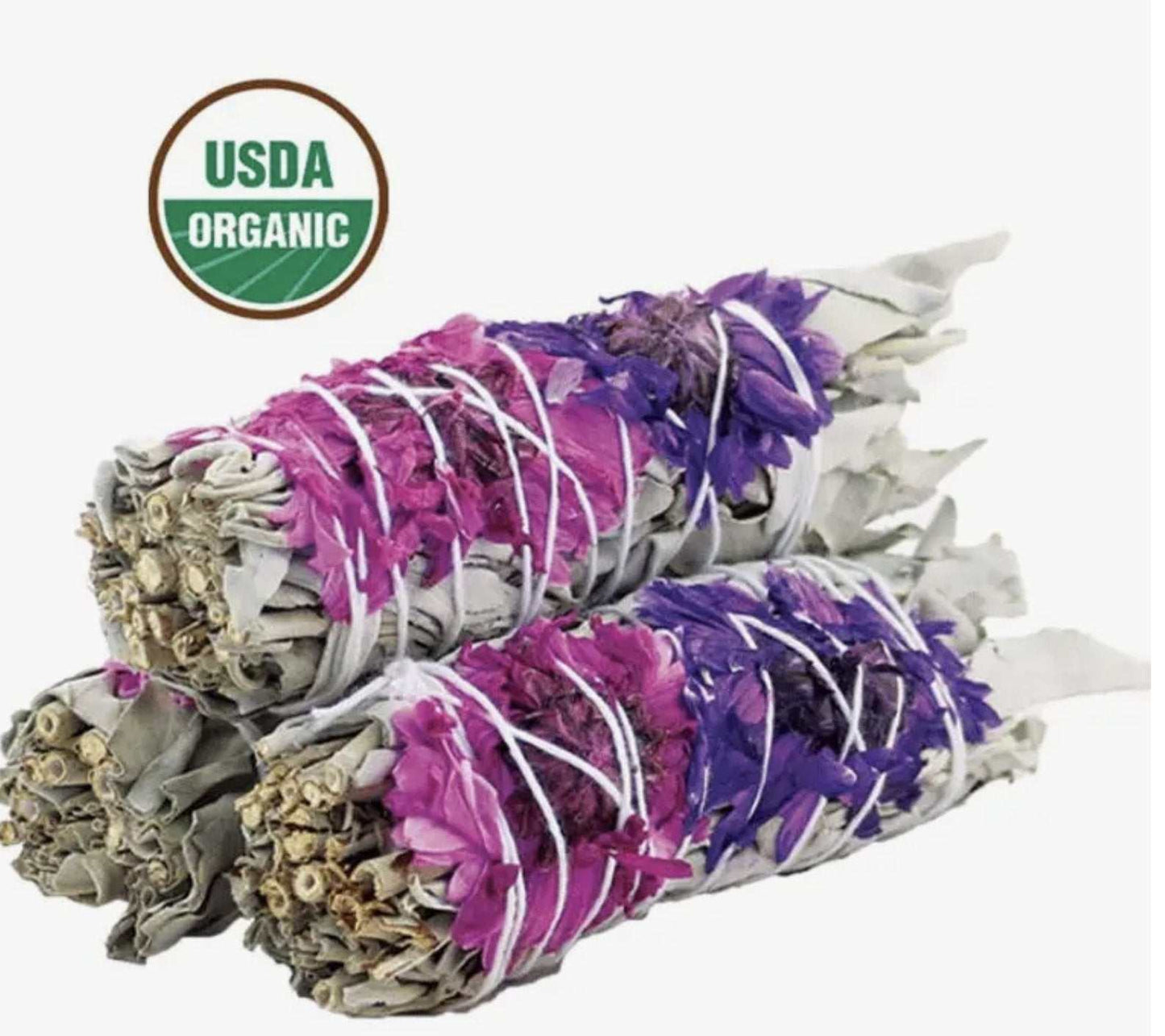 'Blissful Floral' White Sage Smudge Stick (4 in.) Sacred Crystals