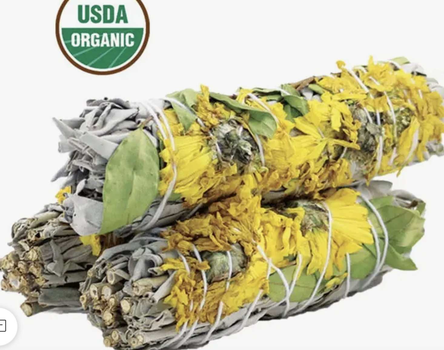 Sunflower (Dandelion) White Sage Smudge Stick (4 in.) Sacred Crystals