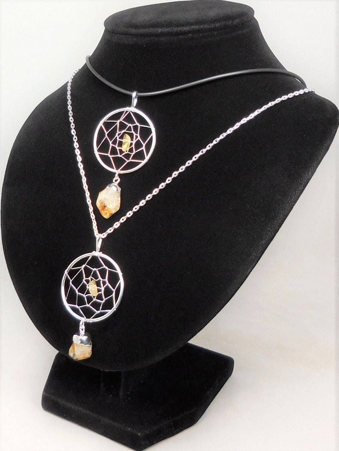 Dreamcatcher Pendant (Citrine Crystal)(Silver Plated) Gemstone Jewelry Necklace Supply Amazing Crystals