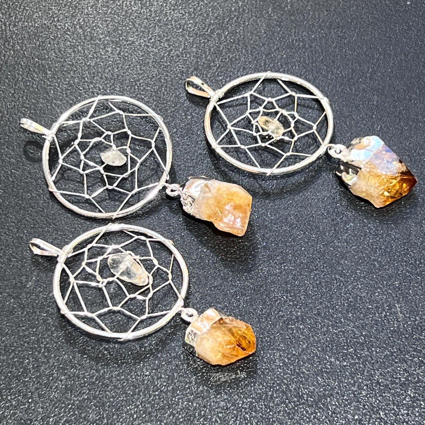 Dreamcatcher Pendant (Citrine Crystal)(Silver Plated) Gemstone Jewelry Necklace Supply Amazing Crystals