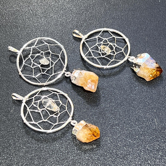 Dreamcatcher Pendant (Citrine Crystal)(Silver Plated) Gemstone Jewelry Necklace Supply Amazing Crystals