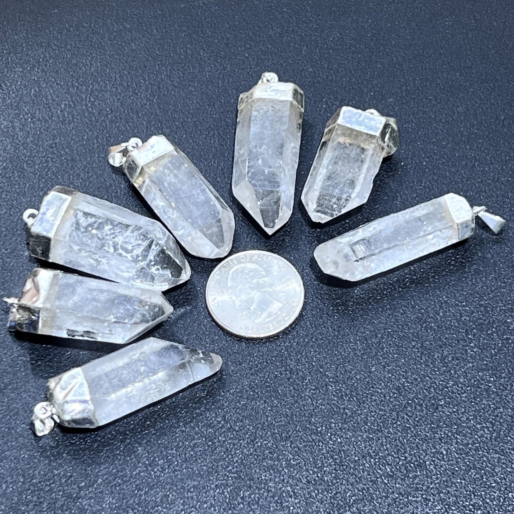 Quartz Crystal Point Pendant (Silver Plated) Gemstone Jewelry Necklace Supply - Solar Luxe Metaphysical Store