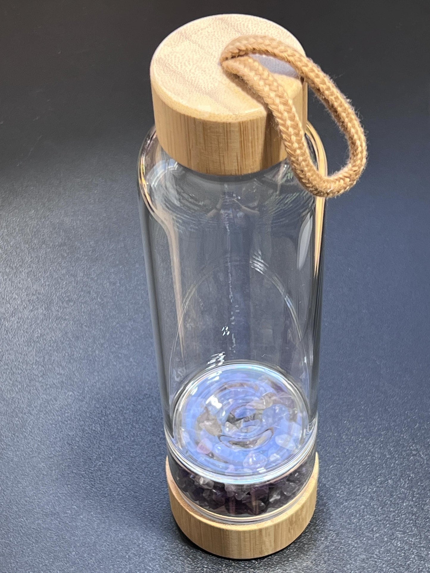 Crystal Infused Glass Water Bottle (Interchangeable Base) Gemstone Infuser Amazing Crystals