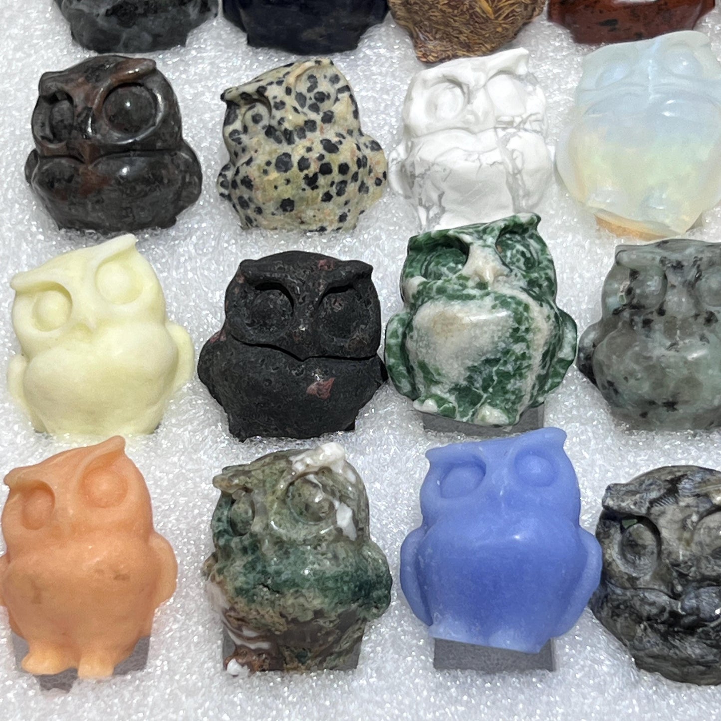 Mixed Gemstone Owl Carving Collection ( 24 Pcs ) Bulk Wholesale Assorted Flat Box Amazing Crystals