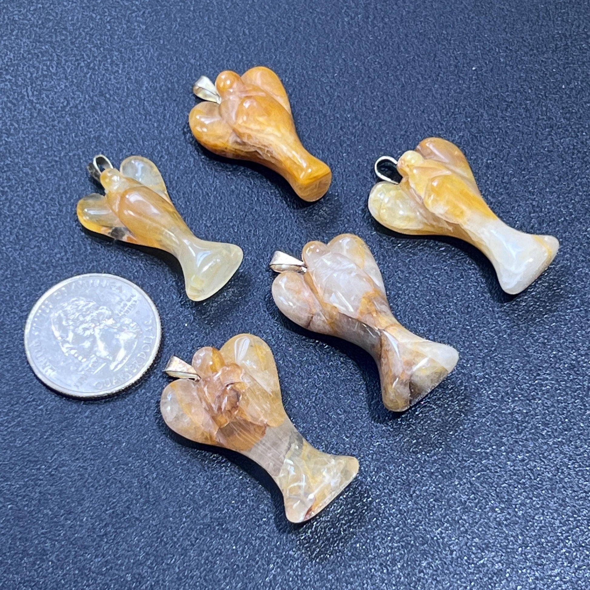 Golden Healer Quartz Angel Pendant (Silver Bail) Gemstone Jewelry Necklace Supply Amazing Crystals