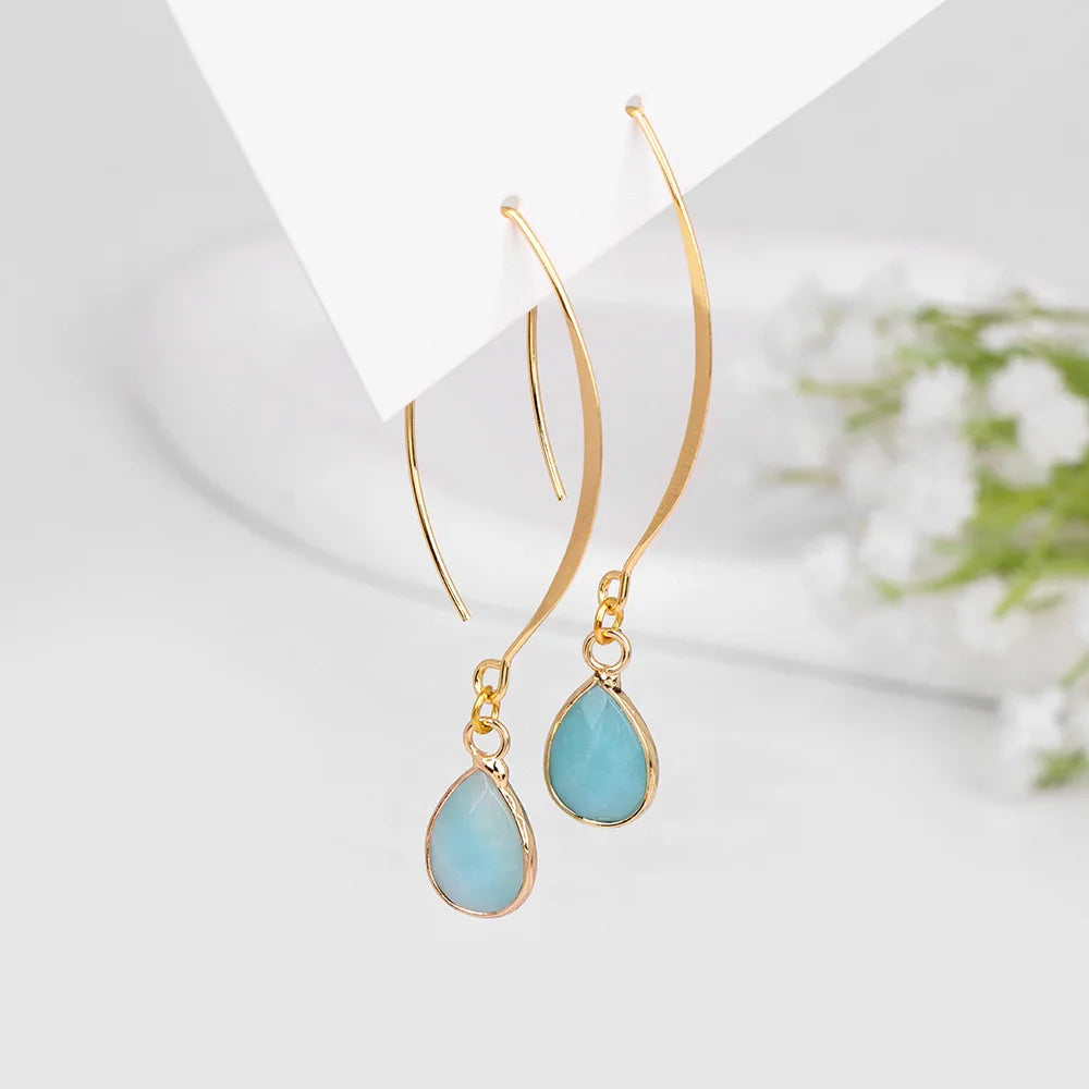 Crystal Faceted Teardrop Gold Earrings Green Witch Creations