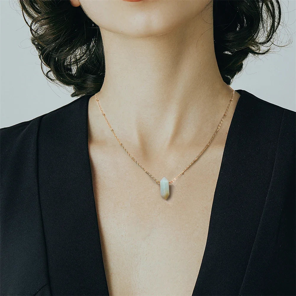 Crystal Hexagon Gold Necklaces Green Witch Creations