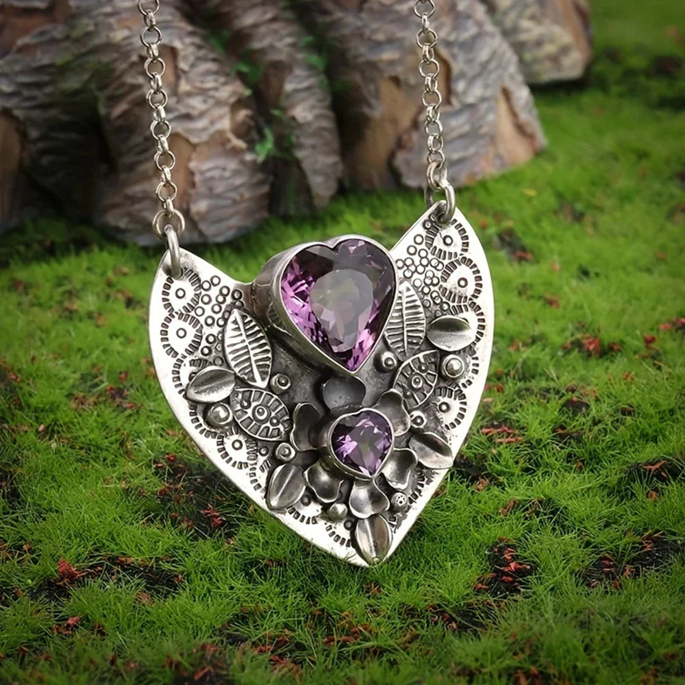 Amethyst Heart Pendant Necklace Green Witch Creations