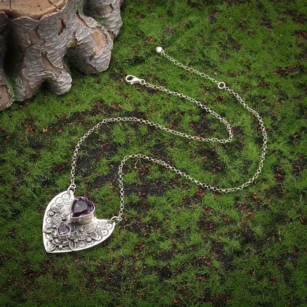 Amethyst Heart Pendant Necklace Green Witch Creations
