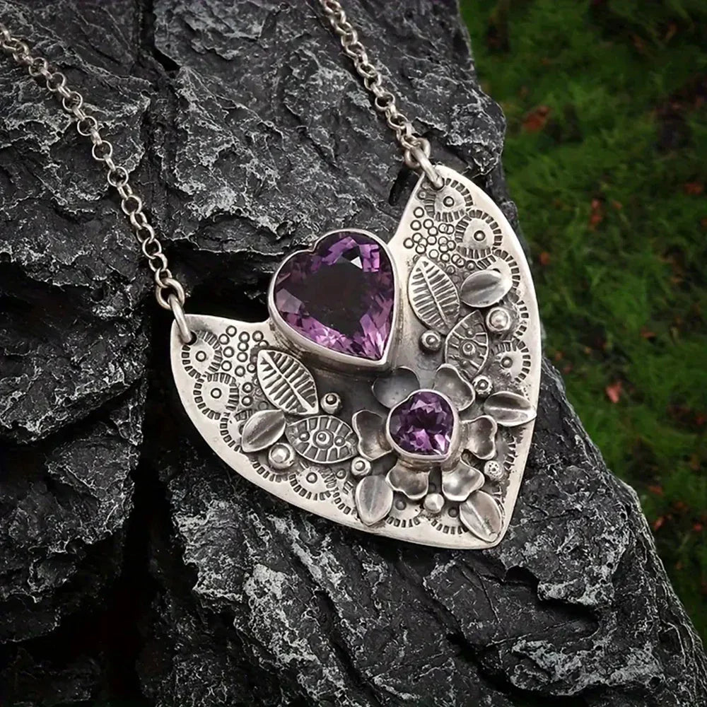 Amethyst Heart Pendant Necklace Green Witch Creations