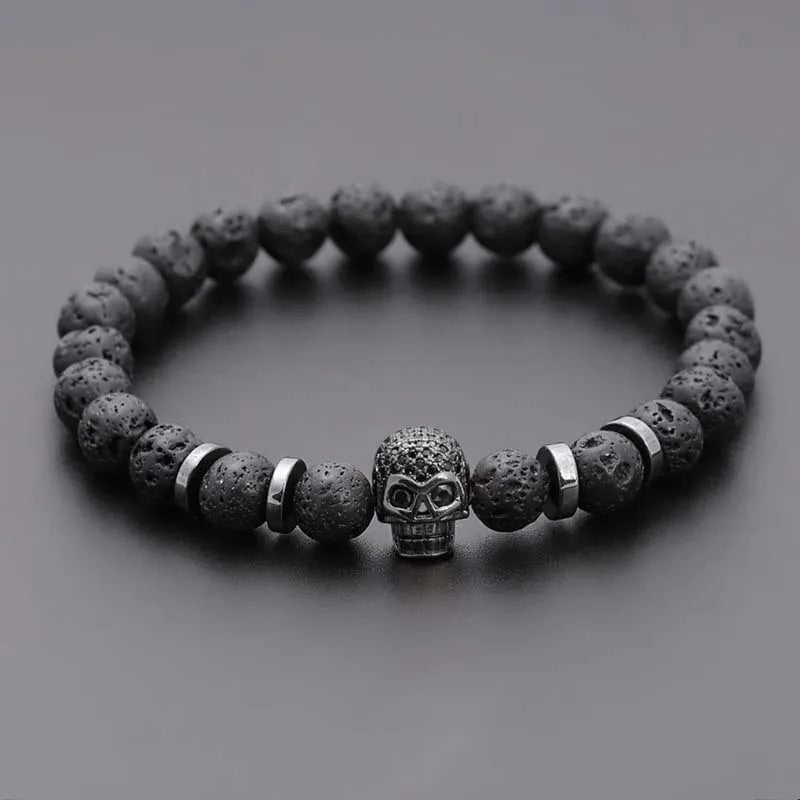 Lava Rock Skull Bracelet Green Witch Creations
