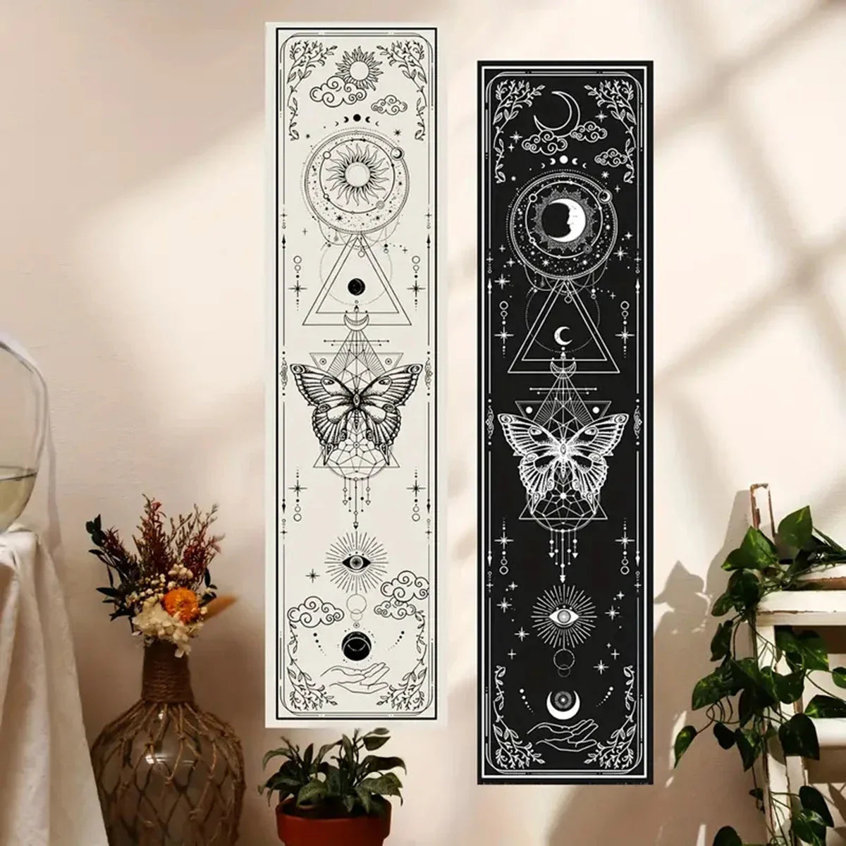 Witchy Sun & Moon Banner Tapestry Green Witch Creations