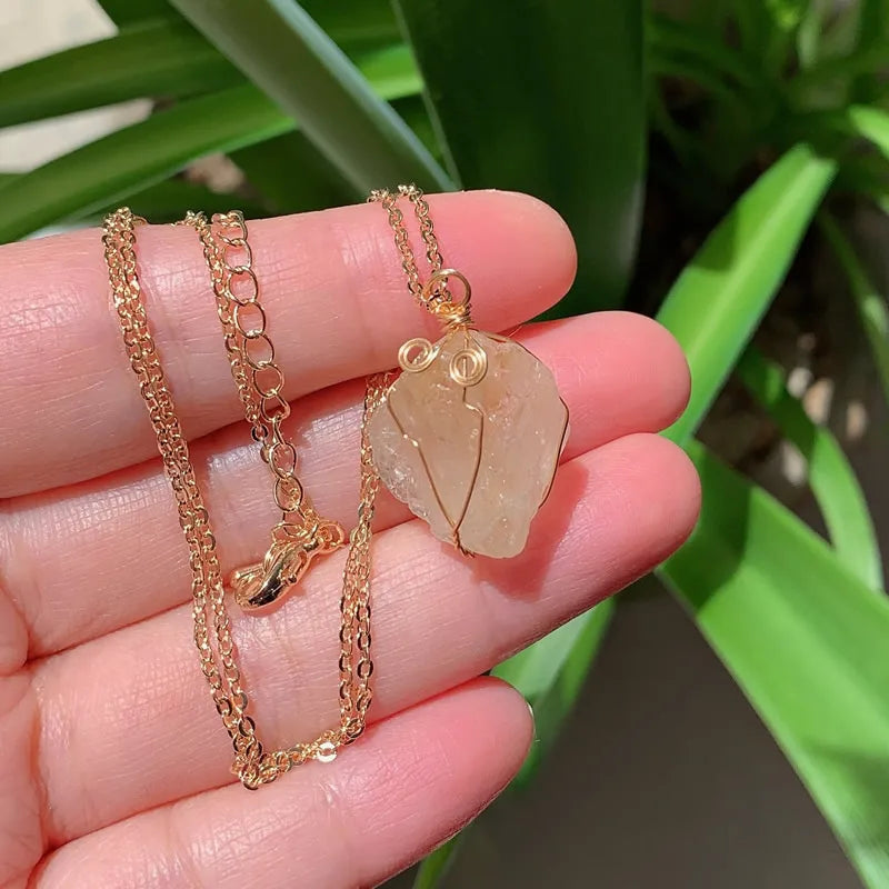Raw Crystal Wire Wrap Gold Necklaces Green Witch Creations