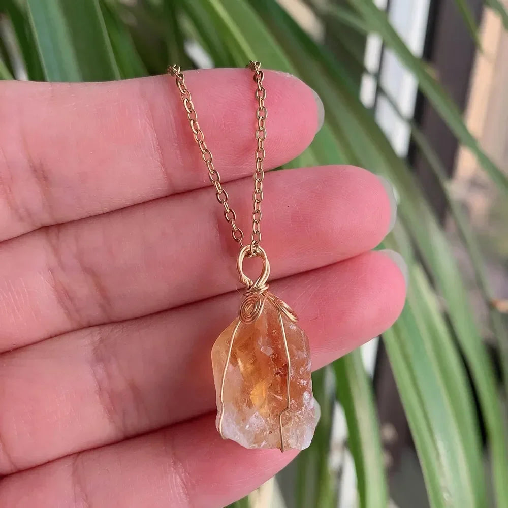 Raw Crystal Wire Wrap Gold Necklaces Green Witch Creations