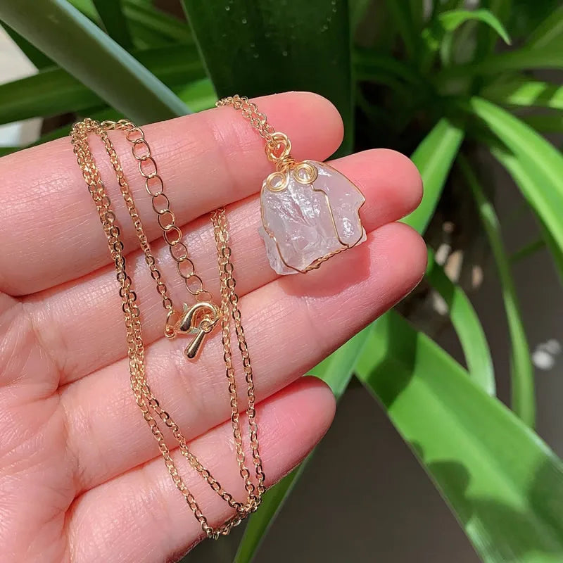 Raw Crystal Wire Wrap Gold Necklaces Green Witch Creations