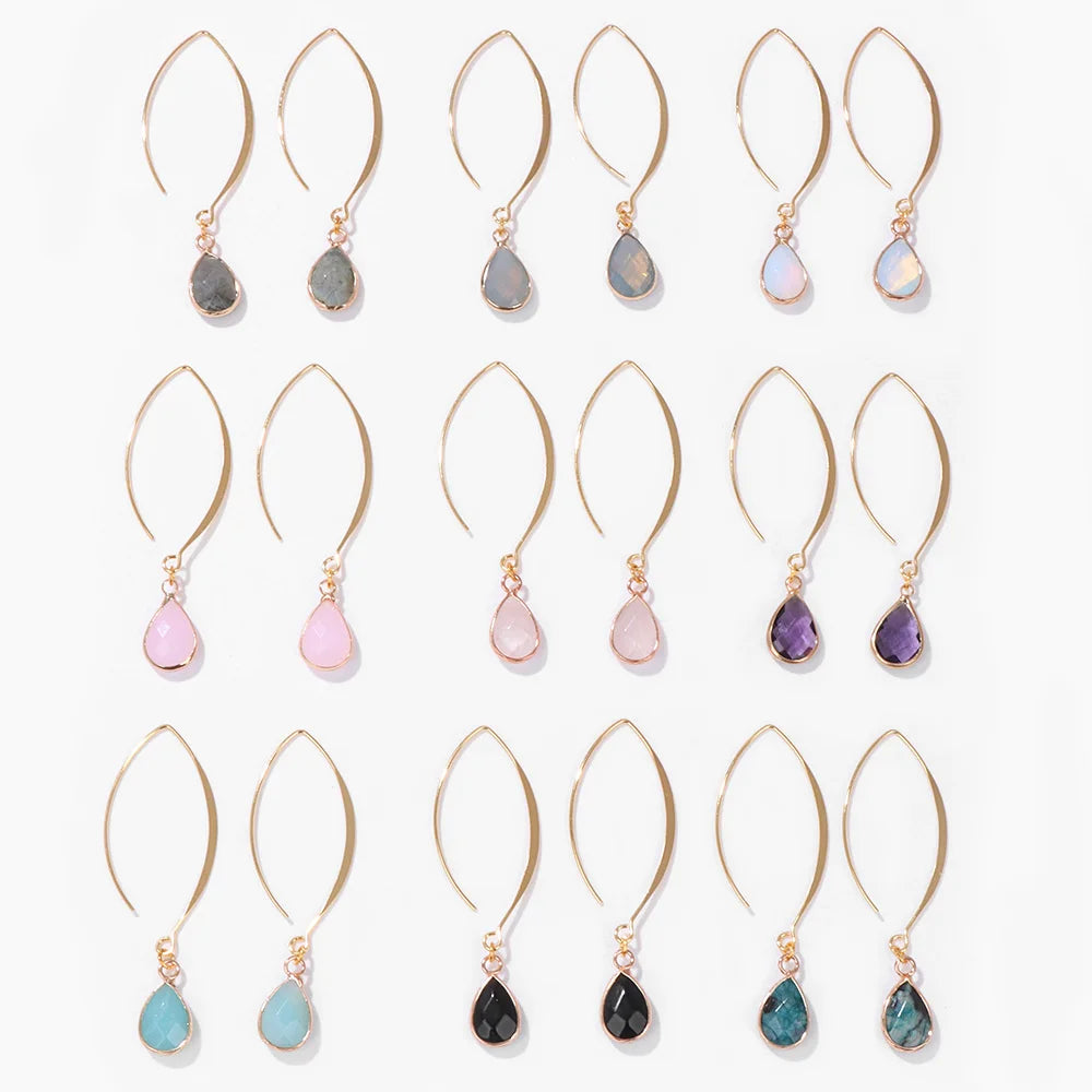 Crystal Faceted Teardrop Gold Earrings Green Witch Creations