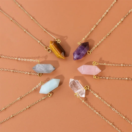 Crystal Hexagon Gold Necklaces Green Witch Creations