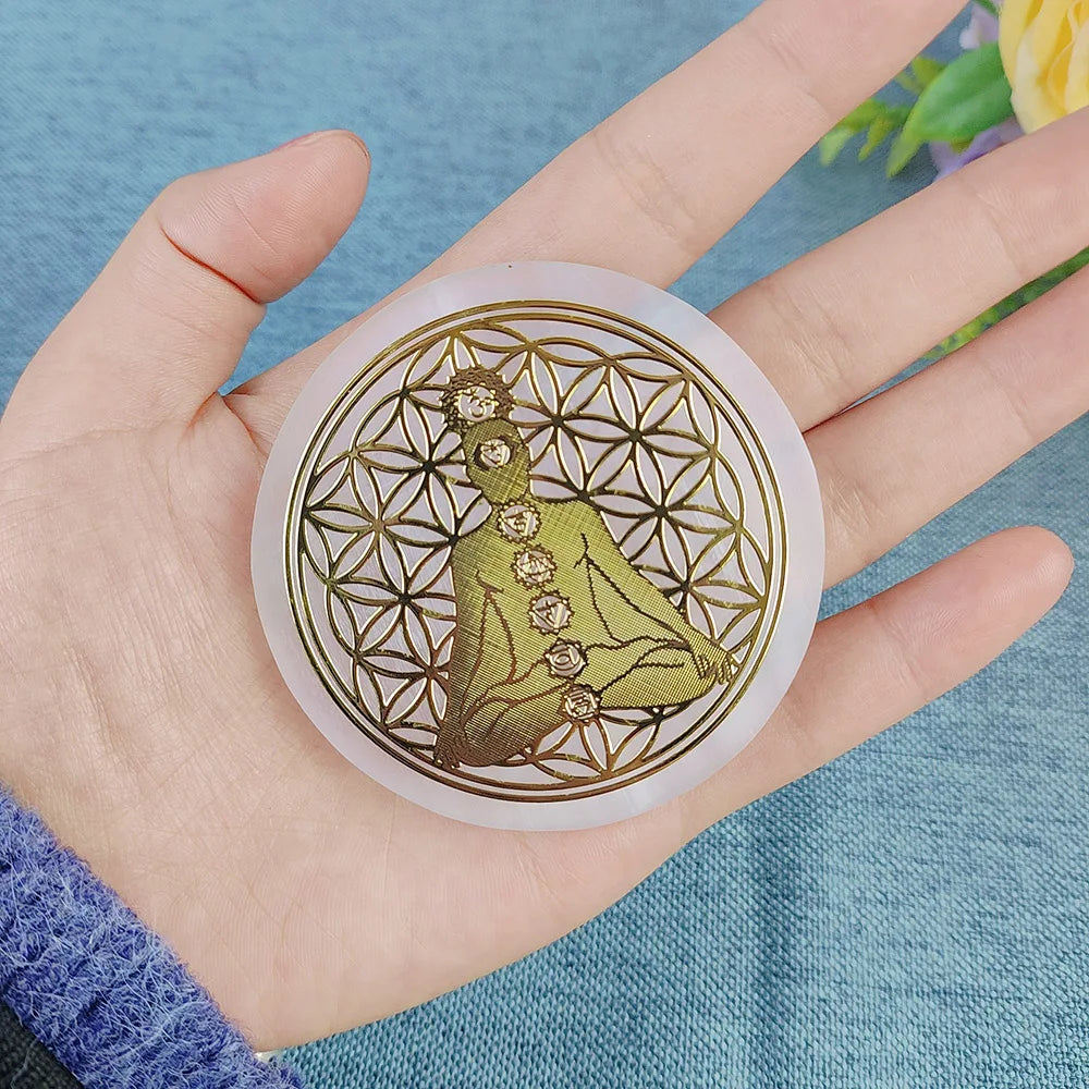 Selenite Spiritual Gold Symbol Plates Green Witch Creations