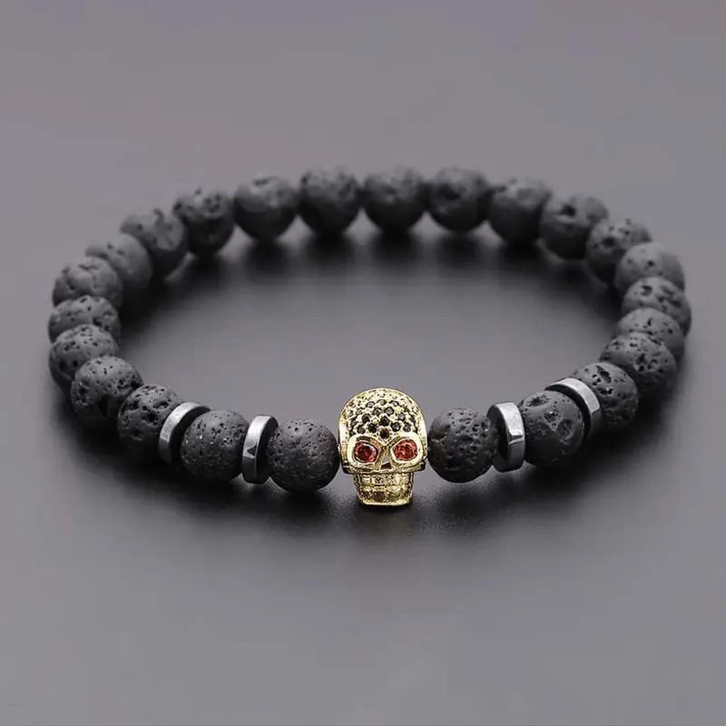 Lava Rock Skull Bracelet Green Witch Creations