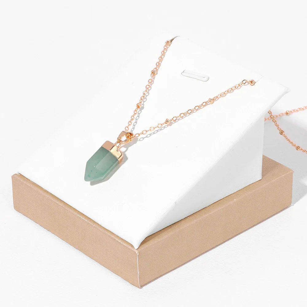 Crystal Point Gold Pendant Necklaces Green Witch Creations