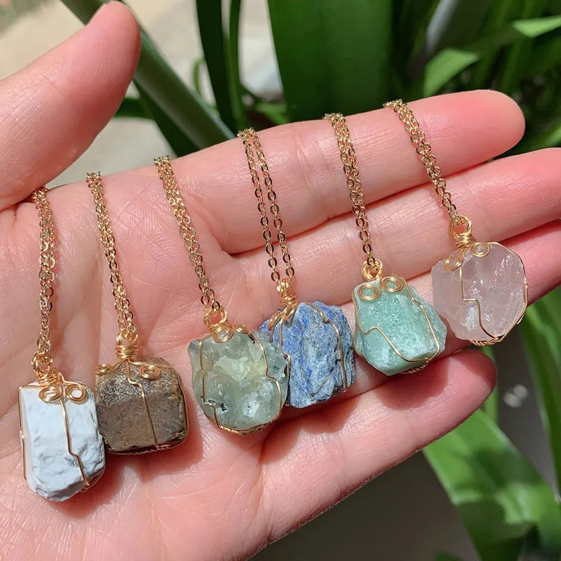 Raw Crystal Wire Wrap Gold Necklaces Green Witch Creations