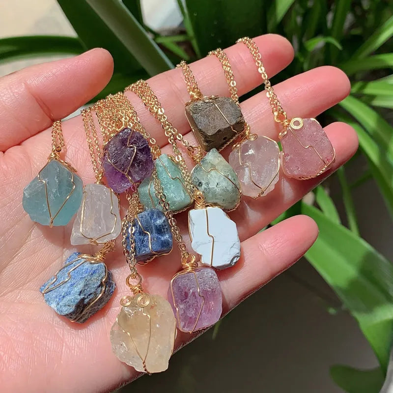 Raw Crystal Wire Wrap Gold Necklaces Green Witch Creations
