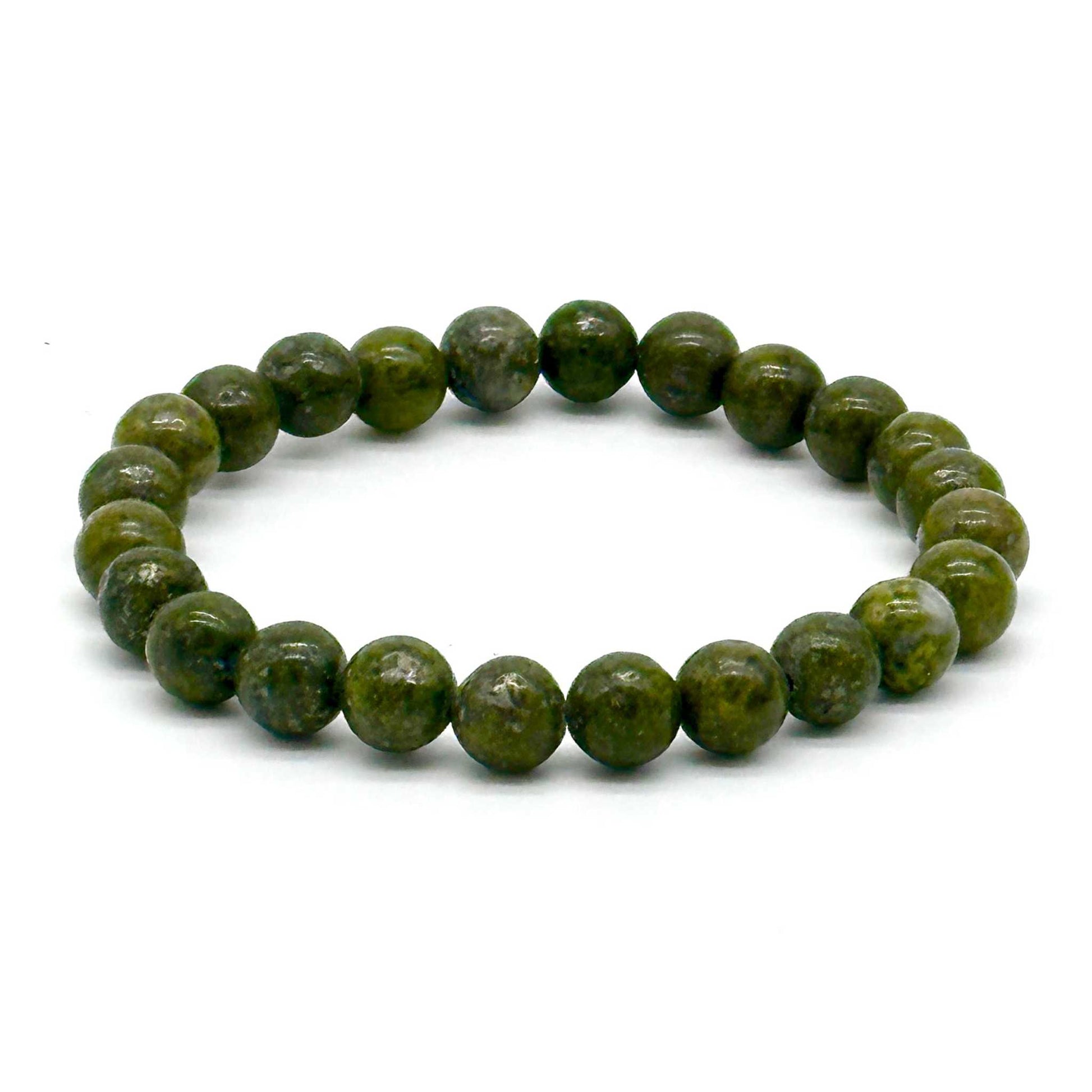 Epidote with Trace Pyrite Inclusions Natural Crystal Round Bead Stretch Bracelet Sacred Crystals