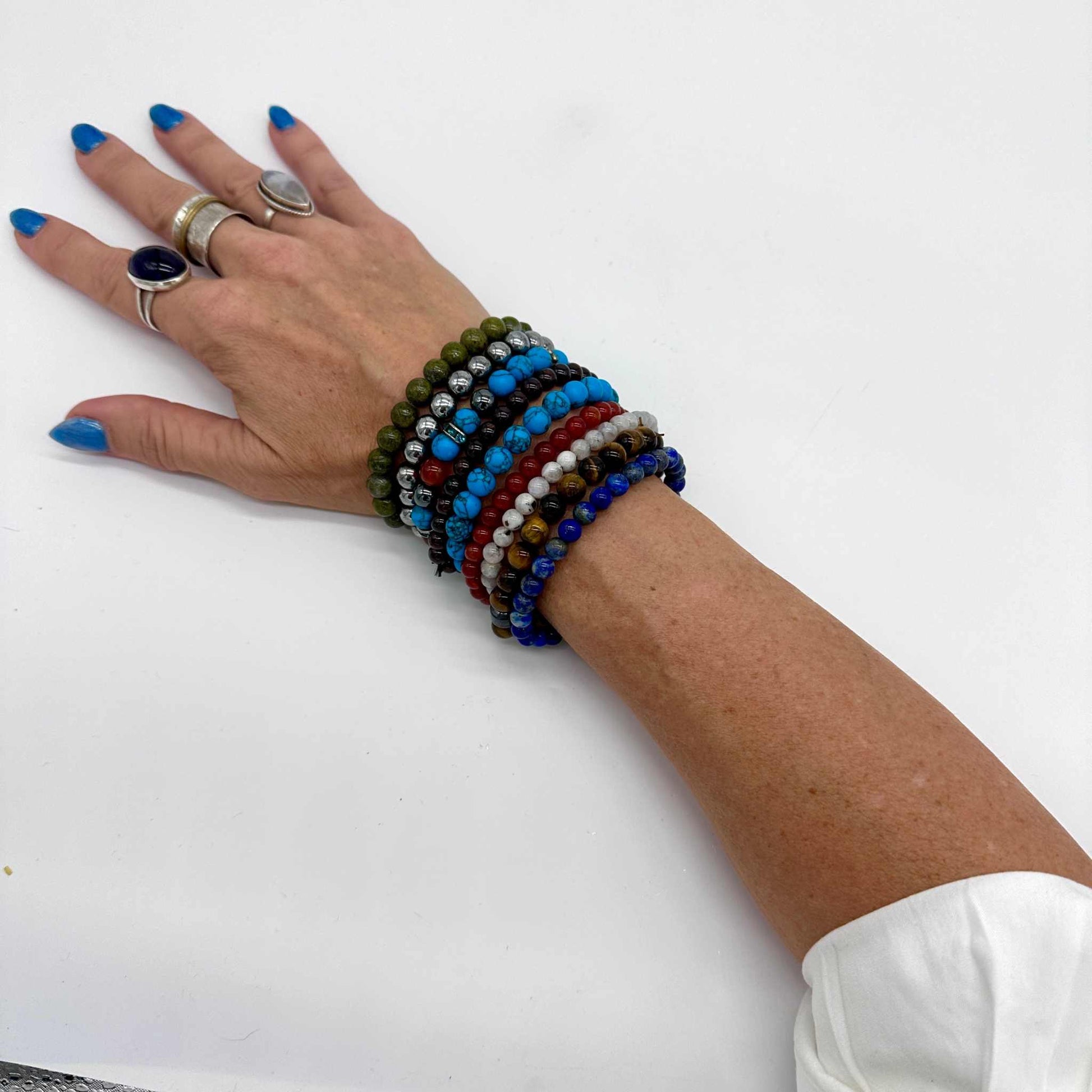 Epidote with Trace Pyrite Inclusions Natural Crystal Round Bead Stretch Bracelet Sacred Crystals