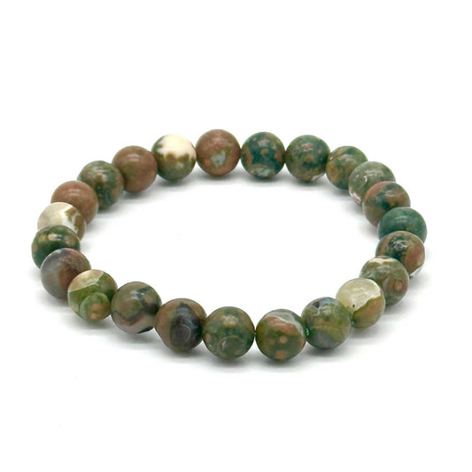Rainforest Rhyolite Natural Crystal Round Bead Stretch Bracelet Sacred Crystals