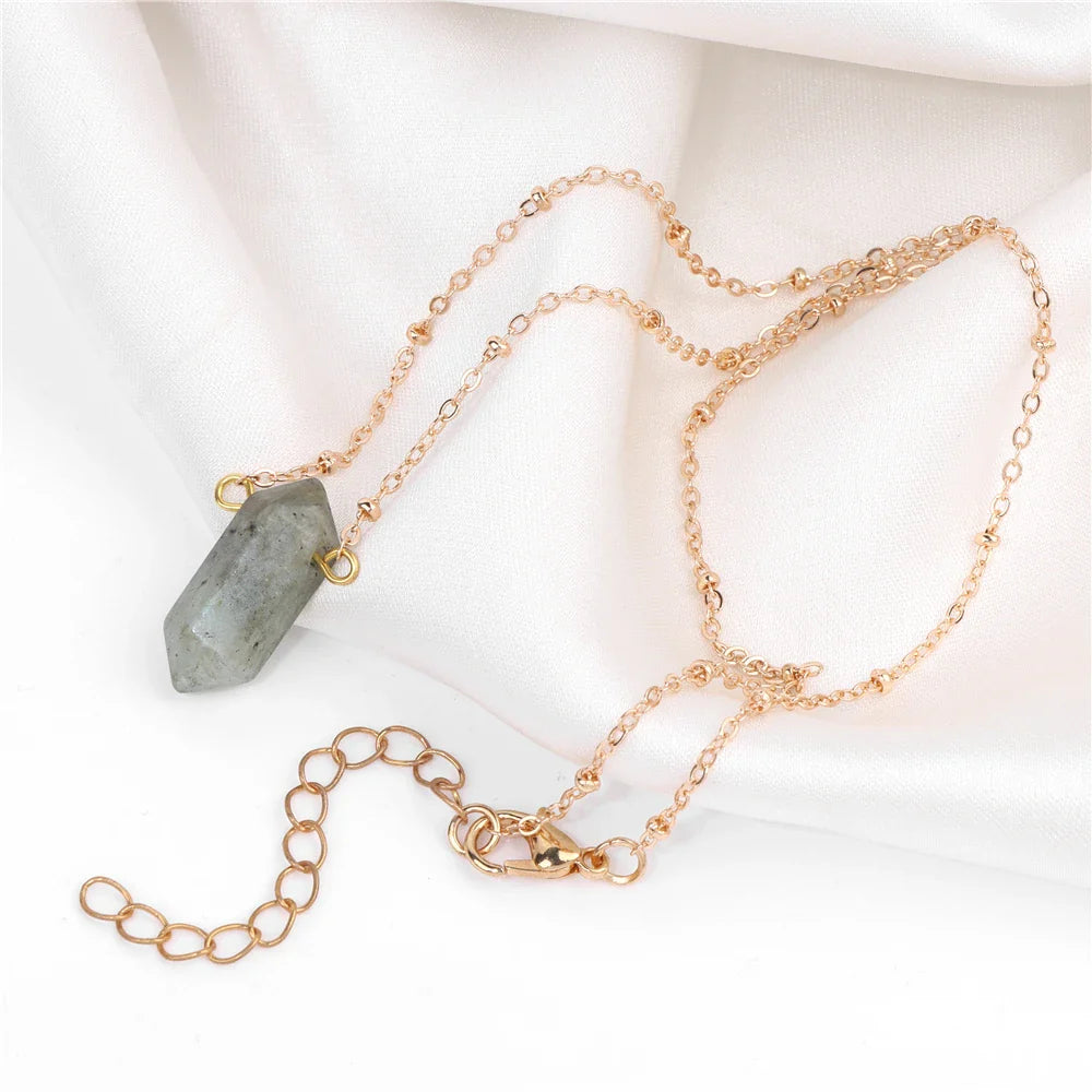 Crystal Hexagon Gold Necklaces Green Witch Creations