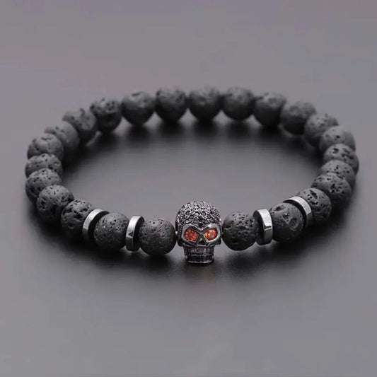 Lava Rock Skull Bracelet Green Witch Creations