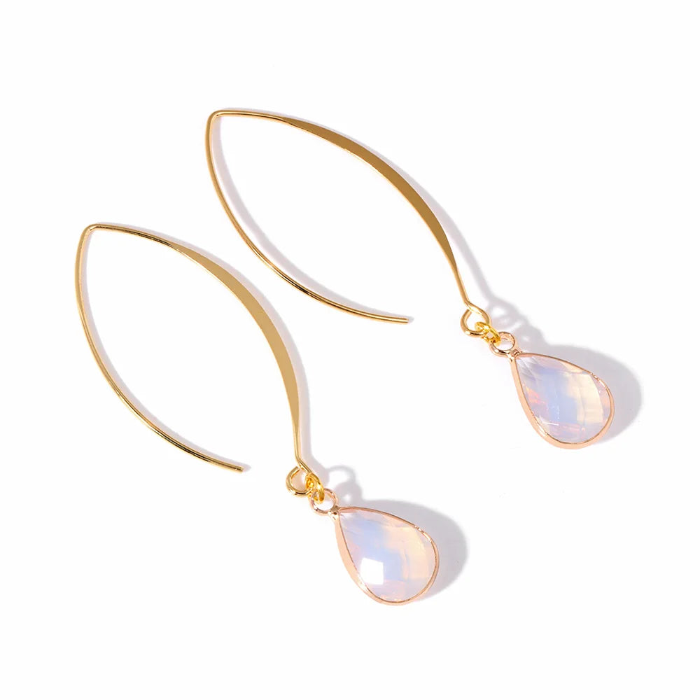 Crystal Faceted Teardrop Gold Earrings Green Witch Creations