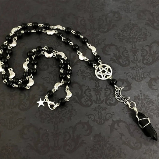Pentacle Moon Onyx Bead Necklace Green Witch Creations