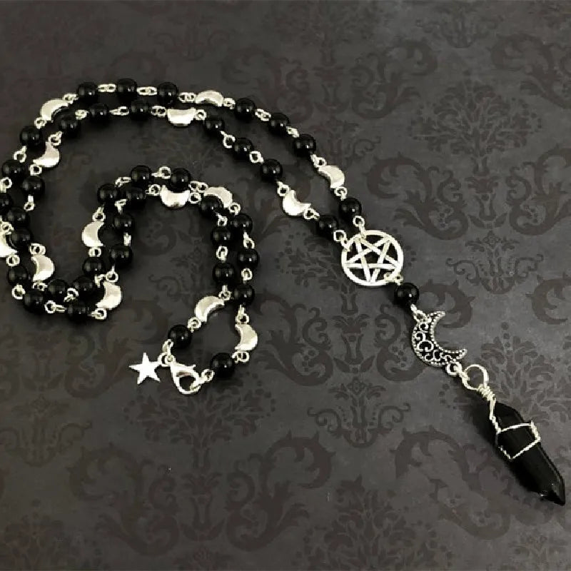 Pentacle Moon Onyx Bead Necklace Green Witch Creations